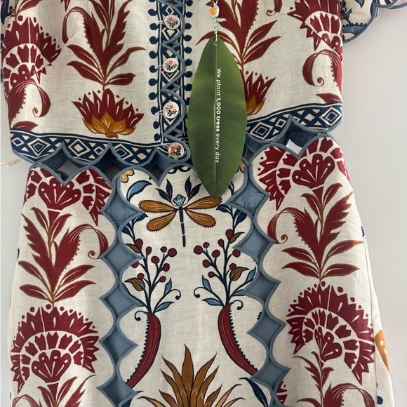 NWT FARM Rio Red and Green Square Neck Midi Dress - Picture 5 of 8